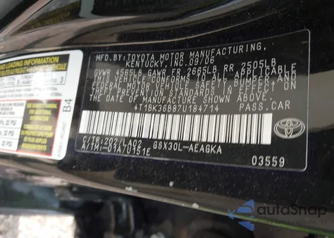 2007 Toyota Avalon Xls z USA, uszkodzony, nr VIN 4T1BK36B87U184714